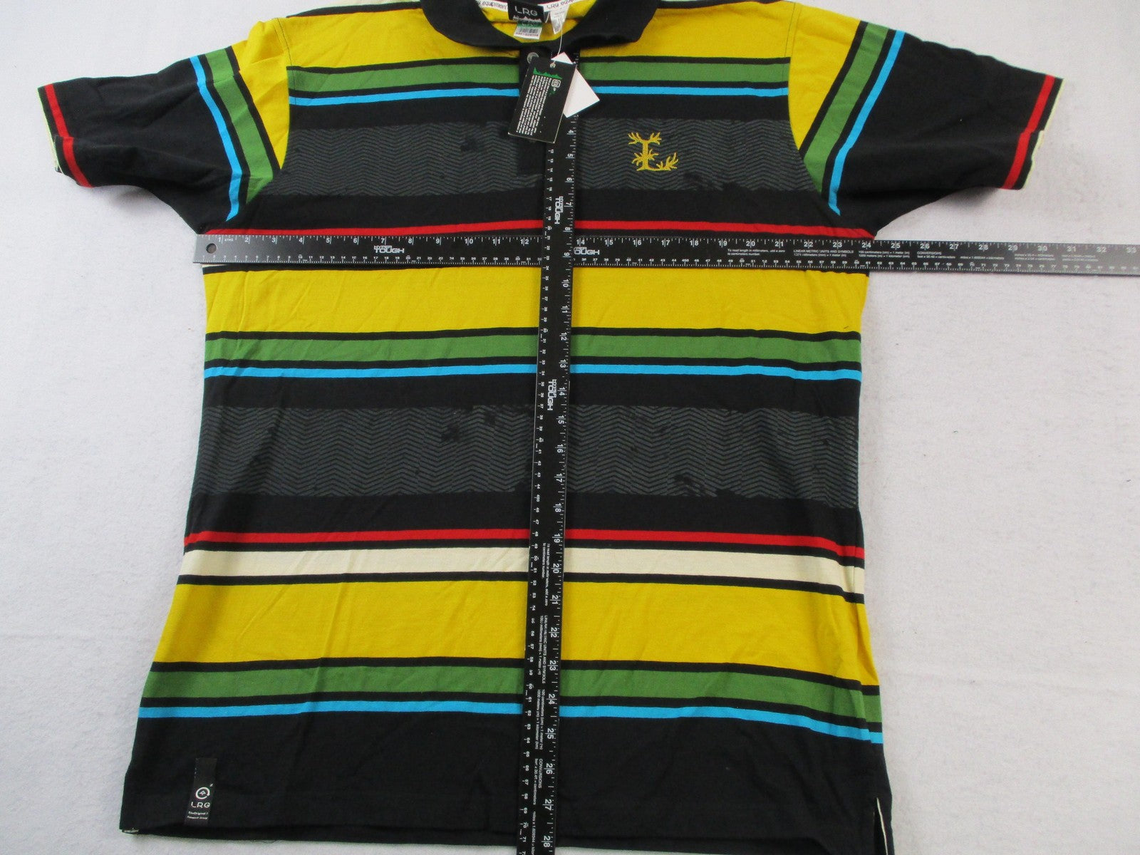 LRG Game Call Polo Shirt Mens XL Multicolor Striped Short Sleeve Cotton 16368