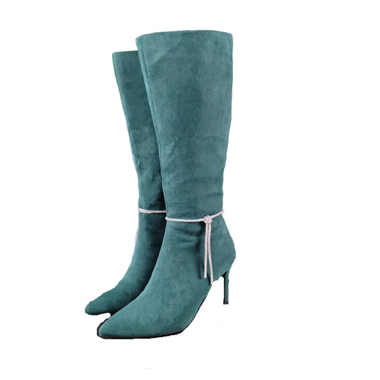 Allegra K Embellished Rhinestone Boots Color Emerald Green Sz 90