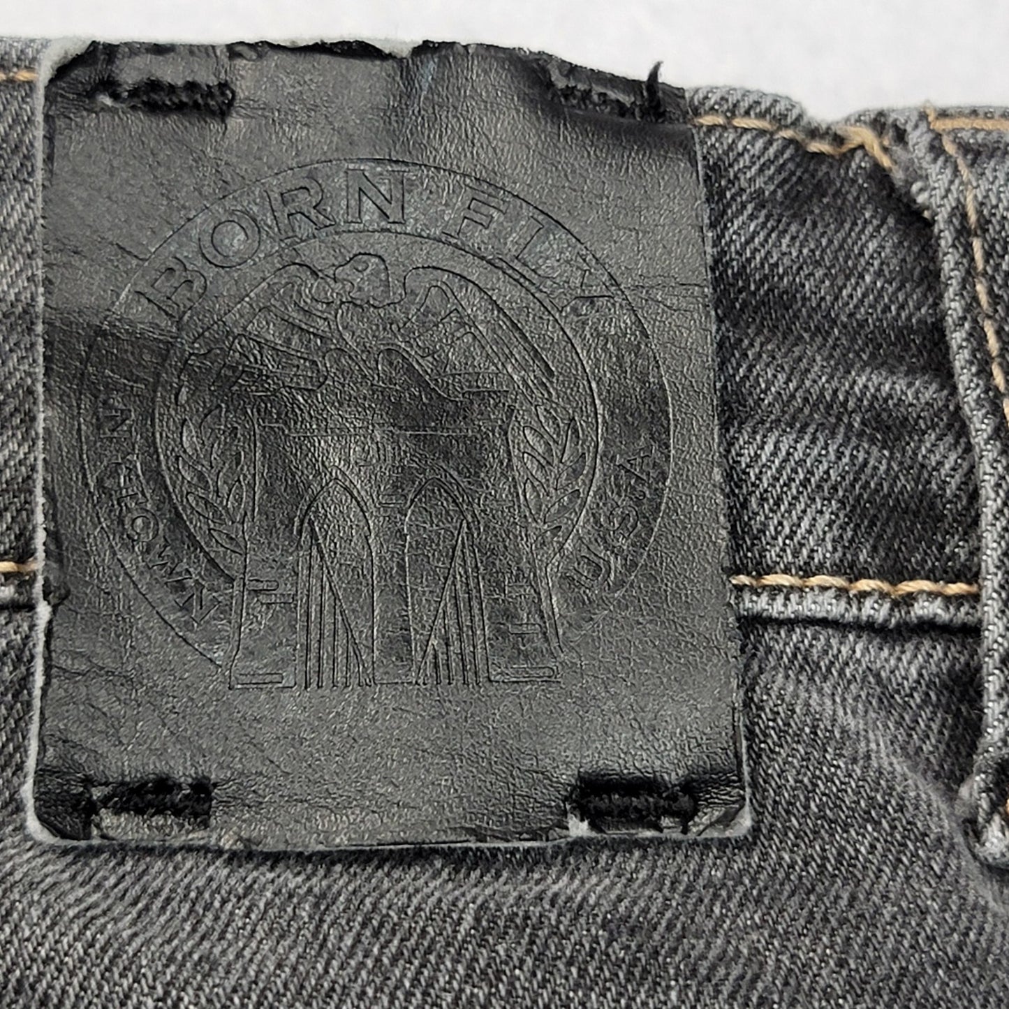 Born Fly Jeans Men 44 Black Gray Distressed Repair Patch Stretch Streetwear 12046