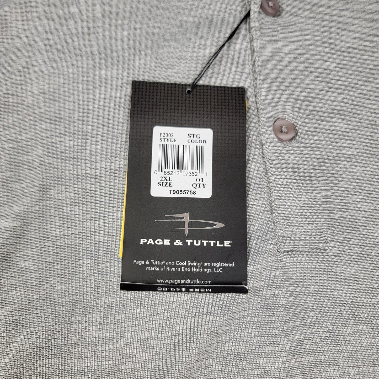 Page & Tuttle + Members Mark Polo Shirt Men 2XL Gray Micro Tech Performance 10987