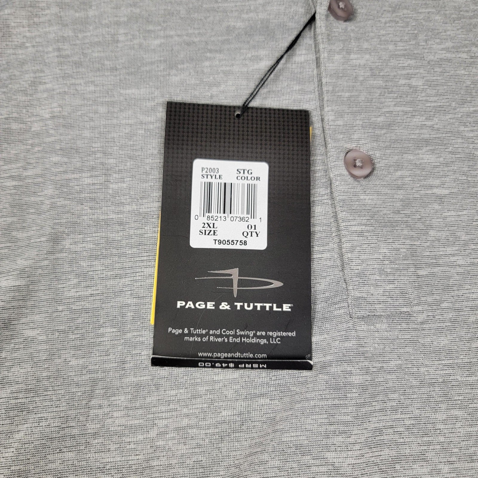 Page & Tuttle + Members Mark Polo Shirt Men 2XL Gray Micro Tech Performance 10987