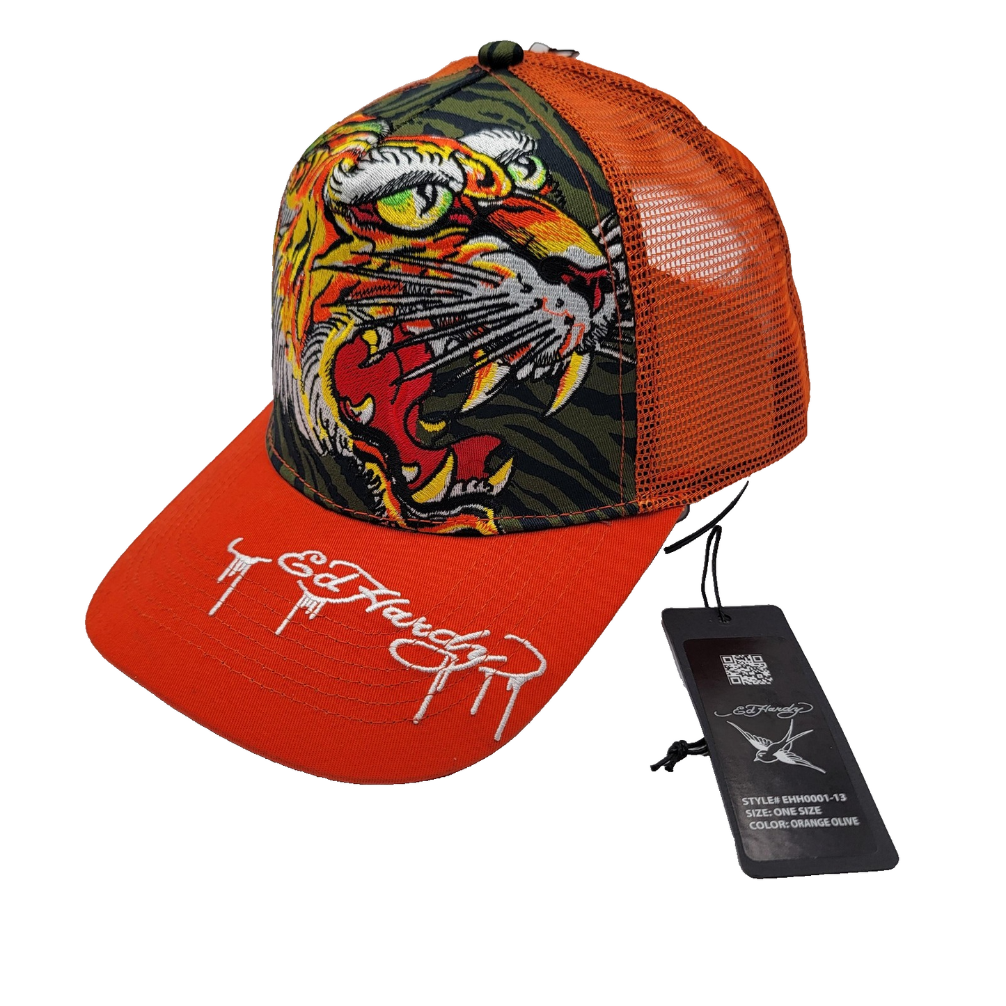 Ed Hardy Hat Cap Snap Back Trucker Mesh Tiger Embroidered Graphic One Size Mens0