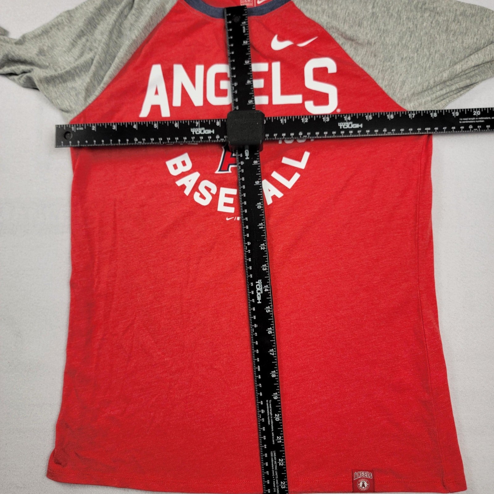 Los Angeles Angels Shirt Womens Medium Red Gray MLB Baseball Nike 3/4 Sleeve 9913
