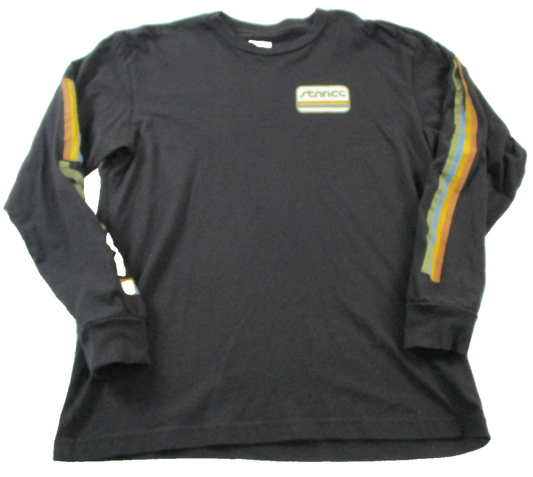 Stance Shirt Mens Large Black Long Sleeve Retro Stripe Logo Graphic Crewneck Tee0