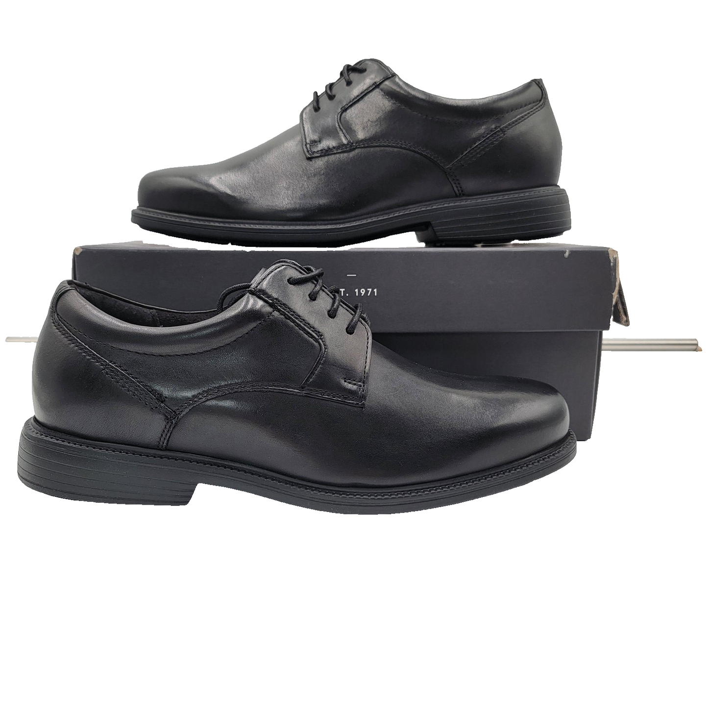 Rockport Charlesroad Plaintoe Shoes Mens Size 7.5W Black Leather Comfort0