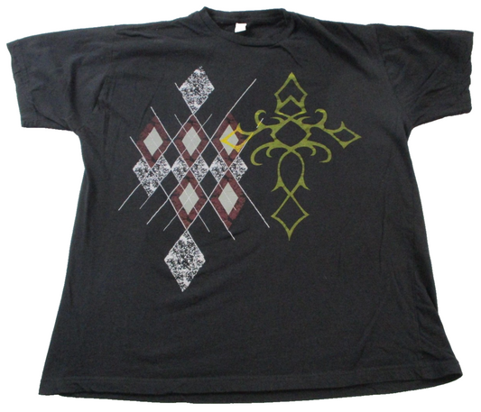 Gravity Y2K Gothic Cross Argyle Graphic Tee Mens XL Black Used 15750