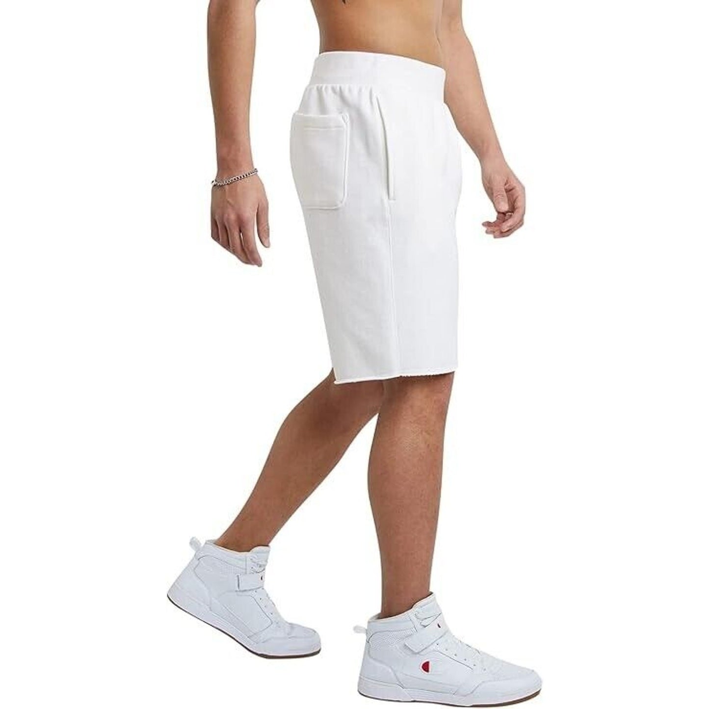 Men's Size L  Champion 10 Inch Reverse Weave C Shadow CutOff Shorts, White3