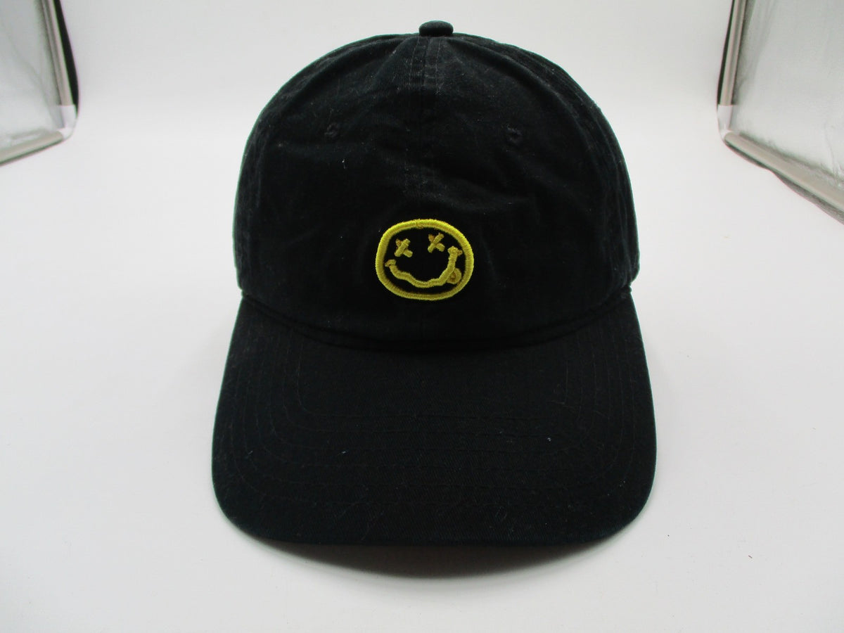 Nirvana Hat Cap Strap Back Mens One Size Black Smiley Face Rock Band Logo0