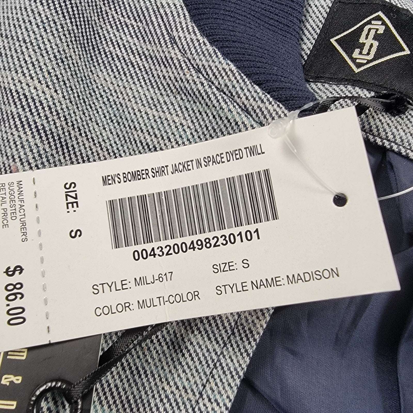 Indigo Star Men’s Bomber Shirt Jacket Grey SpaceDyed Twill Size S NWT
