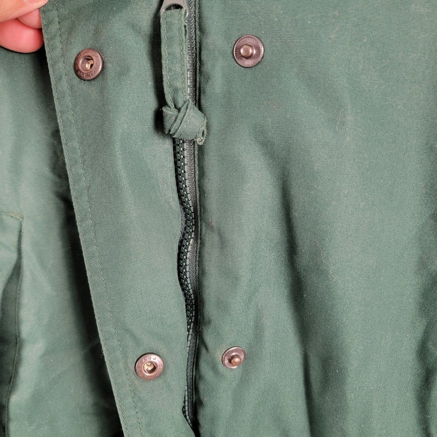 Eddie Bauer Women’s M Green Waxed Cotton Jacket Wool Lined Hooded Vintage 2143