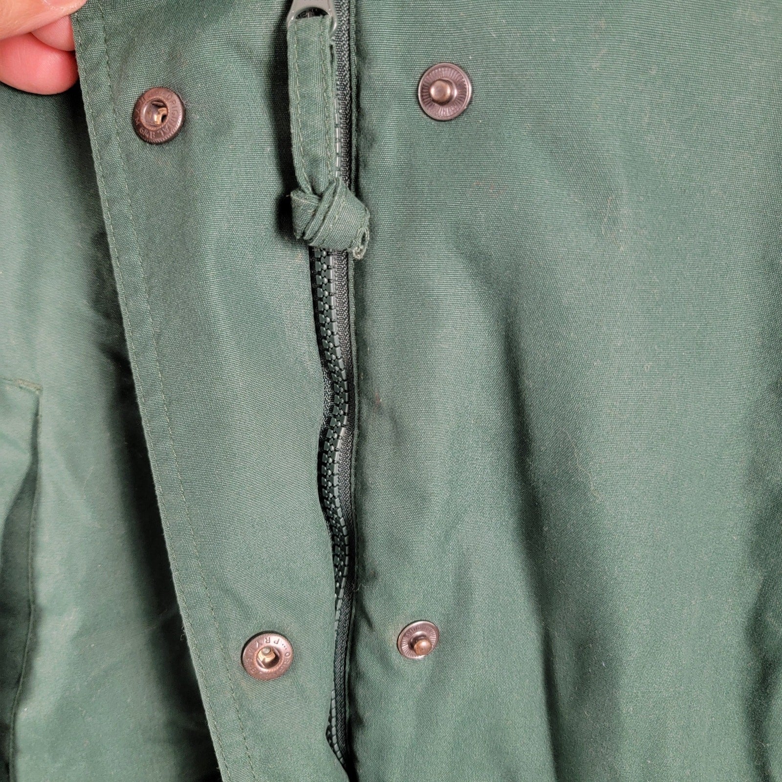 Eddie Bauer Women’s M Green Waxed Cotton Jacket Wool Lined Hooded Vintage 2143