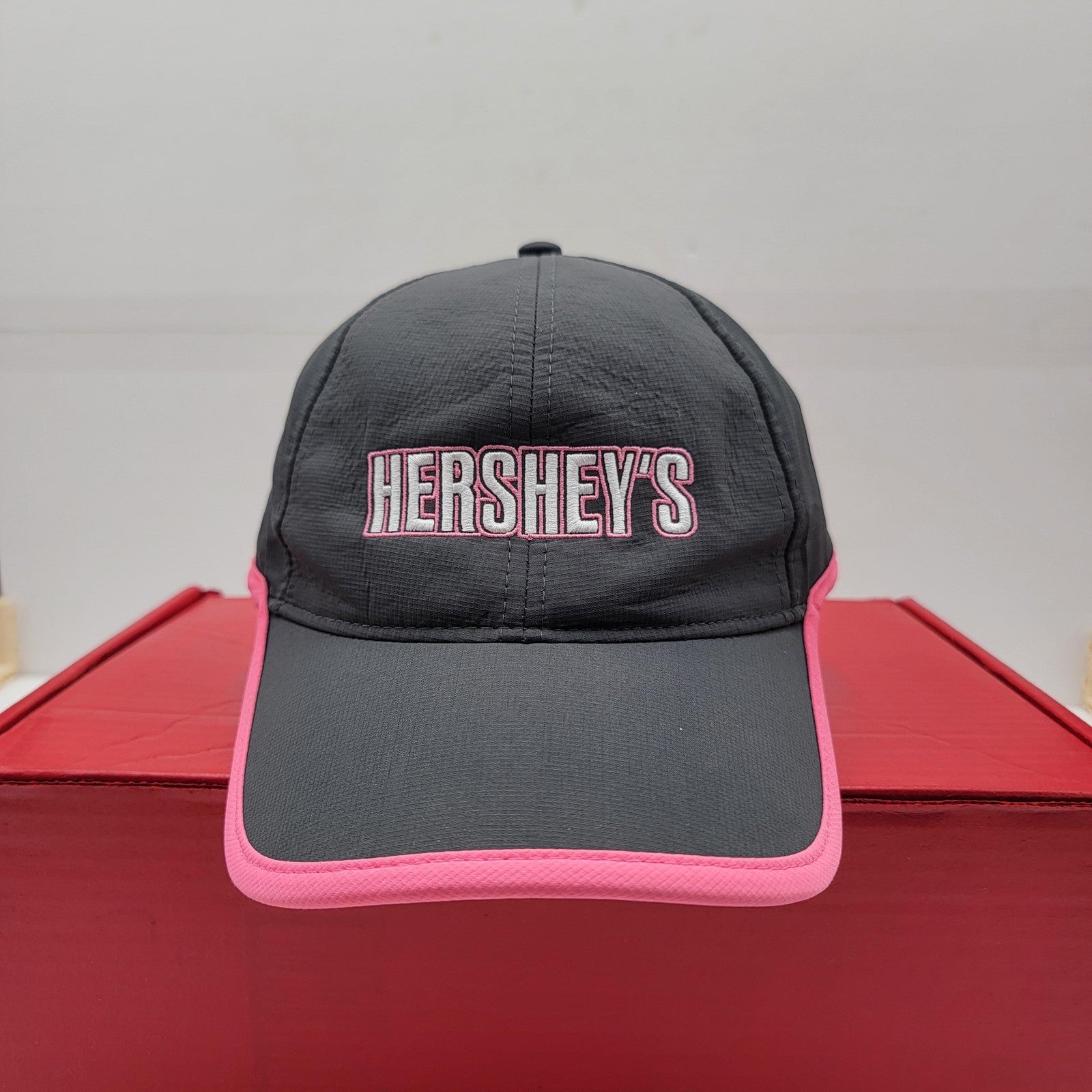 Hershey's Hat Cap Strap Back Gray Pink Embroidered Logo One Size Mens Womens1