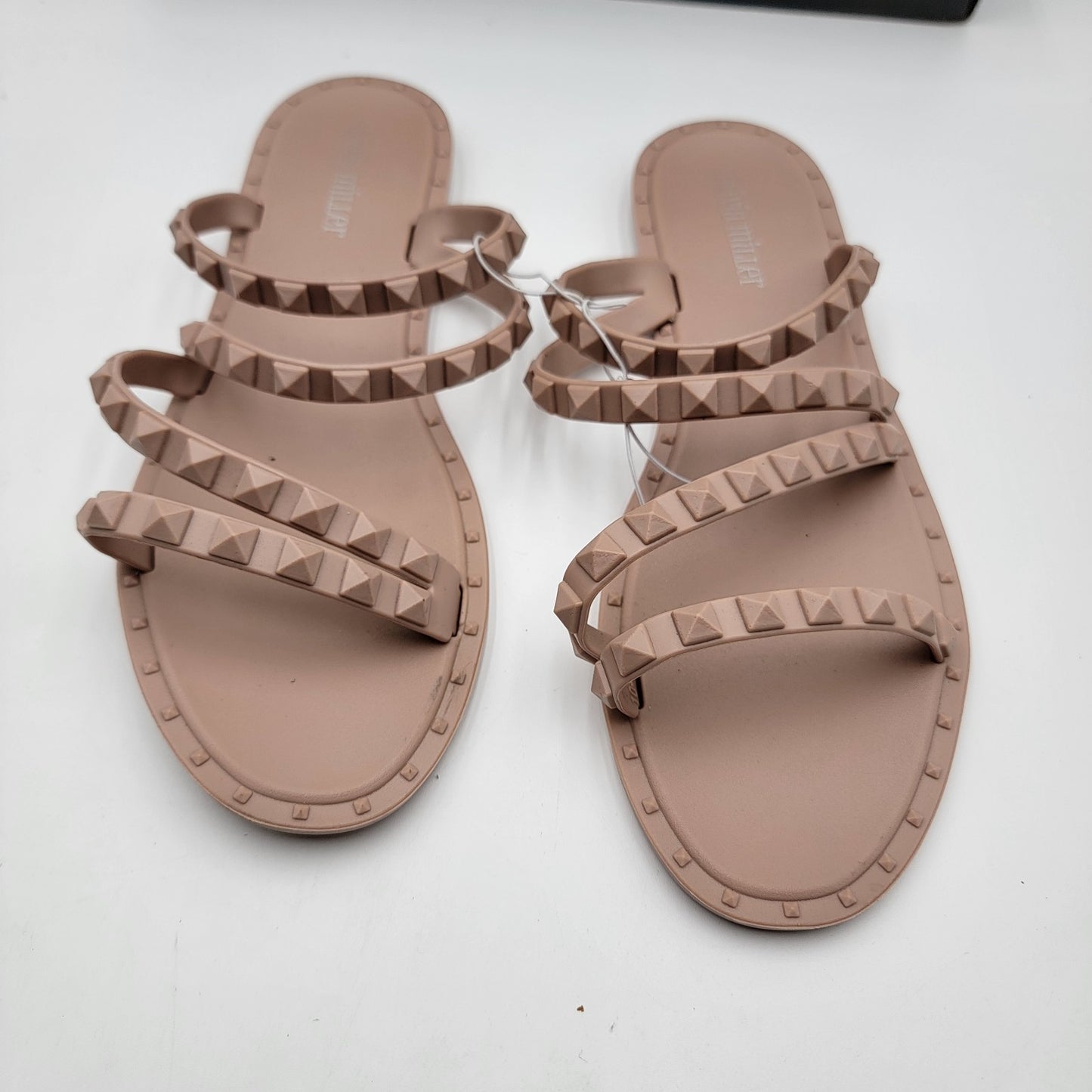 Olivia Miller Womens Sandals Size 10 Nude Studded Jelly Slide Strappy Summer 3801