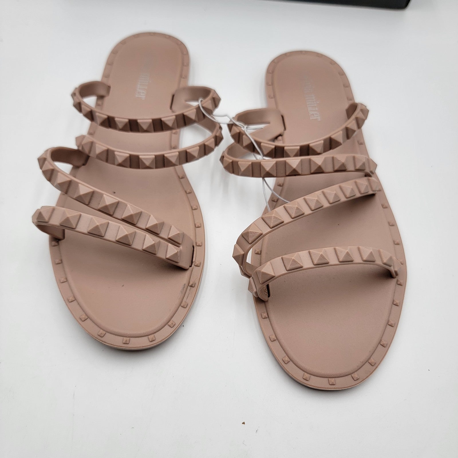 Olivia Miller Womens Sandals Size 10 Nude Studded Jelly Slide Strappy Summer 3801