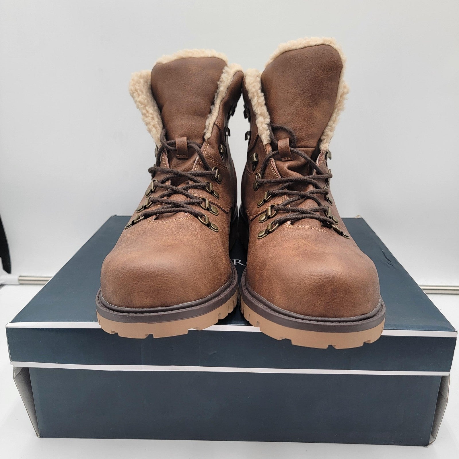 Club Room Boots Mens Size 12 Brown Faux Shearling Lined Kylerr Hiking Outdoor2