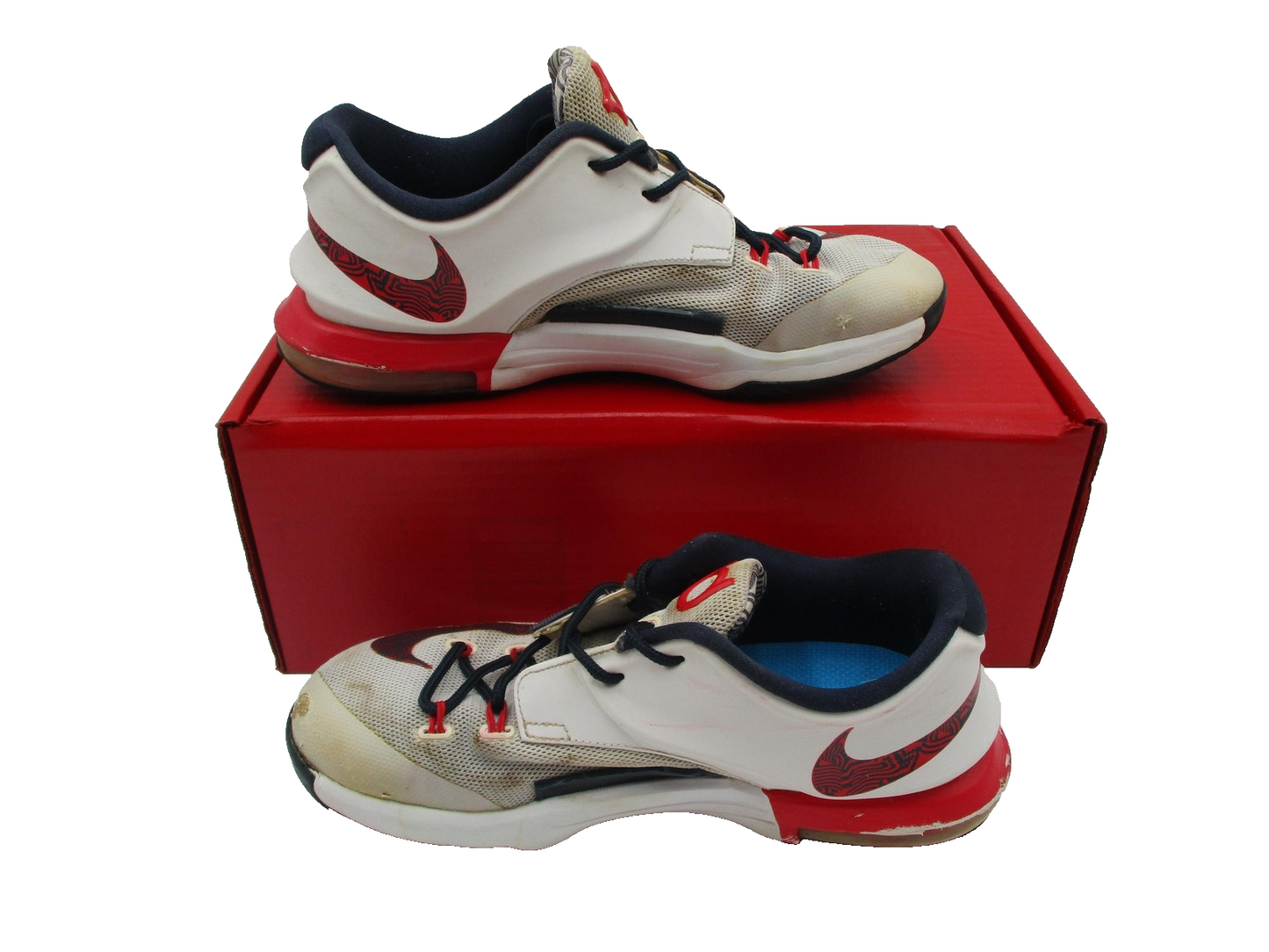 Nike KD7 Youth Size 6Y White Red Navy USA Basketball Sneakers 669942100 (1D8)3