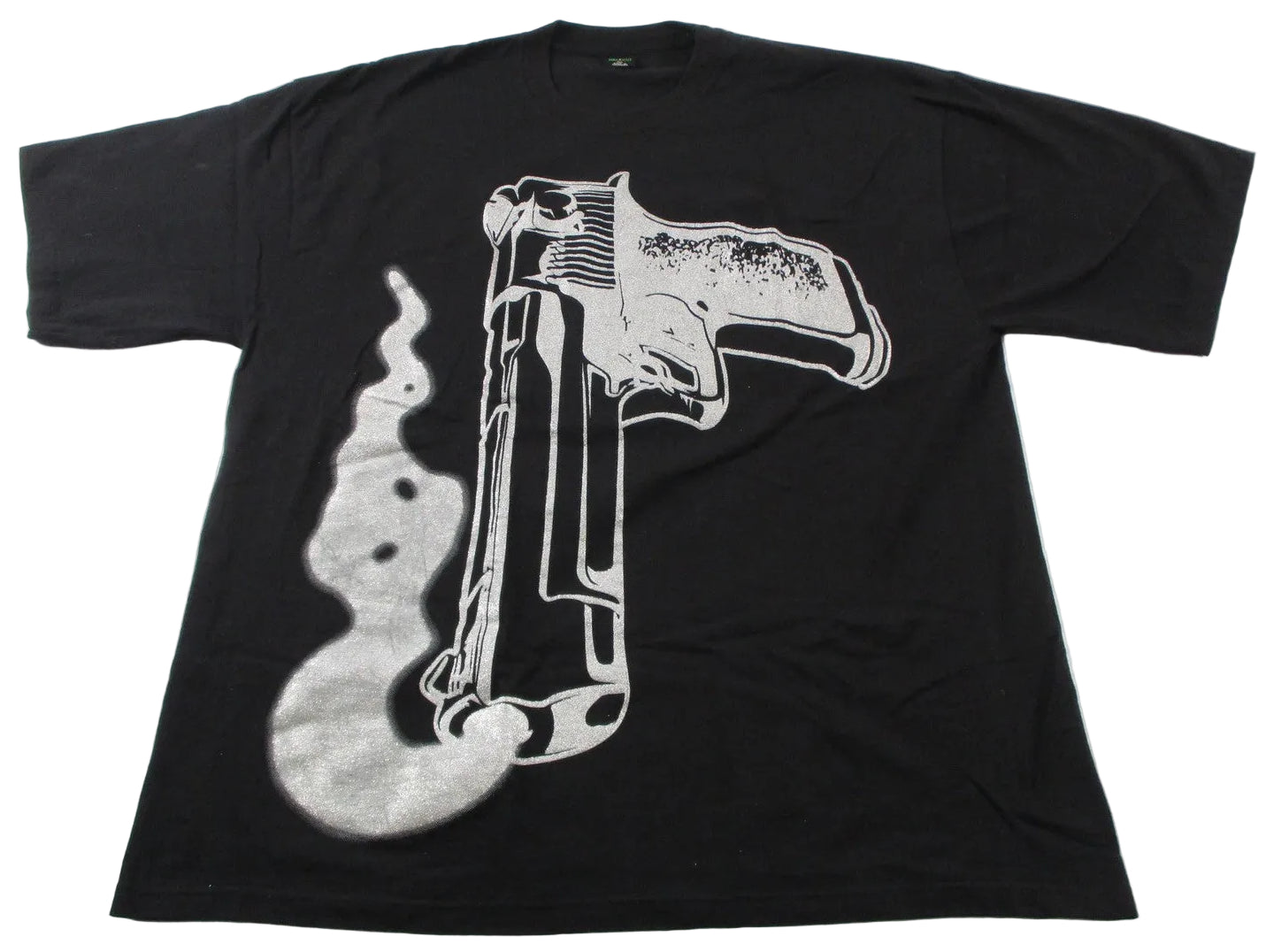 Moss Shirt Mens 3XL Black Silver Glitter Smoking Gun Graphic Tee Oversized0