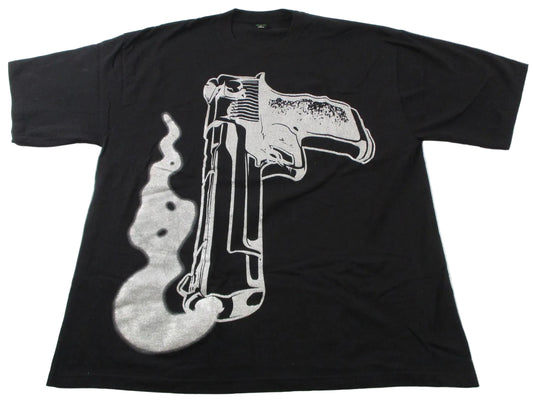 Moss Shirt Mens 3XL Black Silver Glitter Smoking Gun Graphic Tee Oversized0