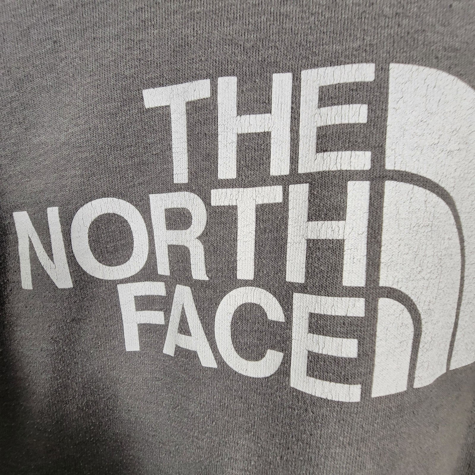 The North Face Men’s Large Gray Pullover Hoodie Logo Spellout Fleece