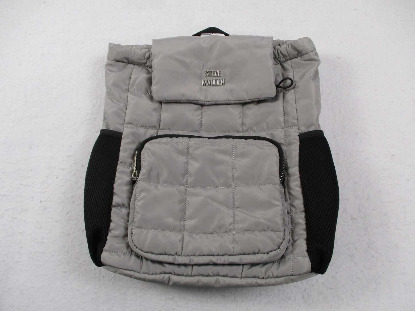 Steve Madden Backpack Womens Medium Gray Quilted Drawstring Travel Bag Pockets0