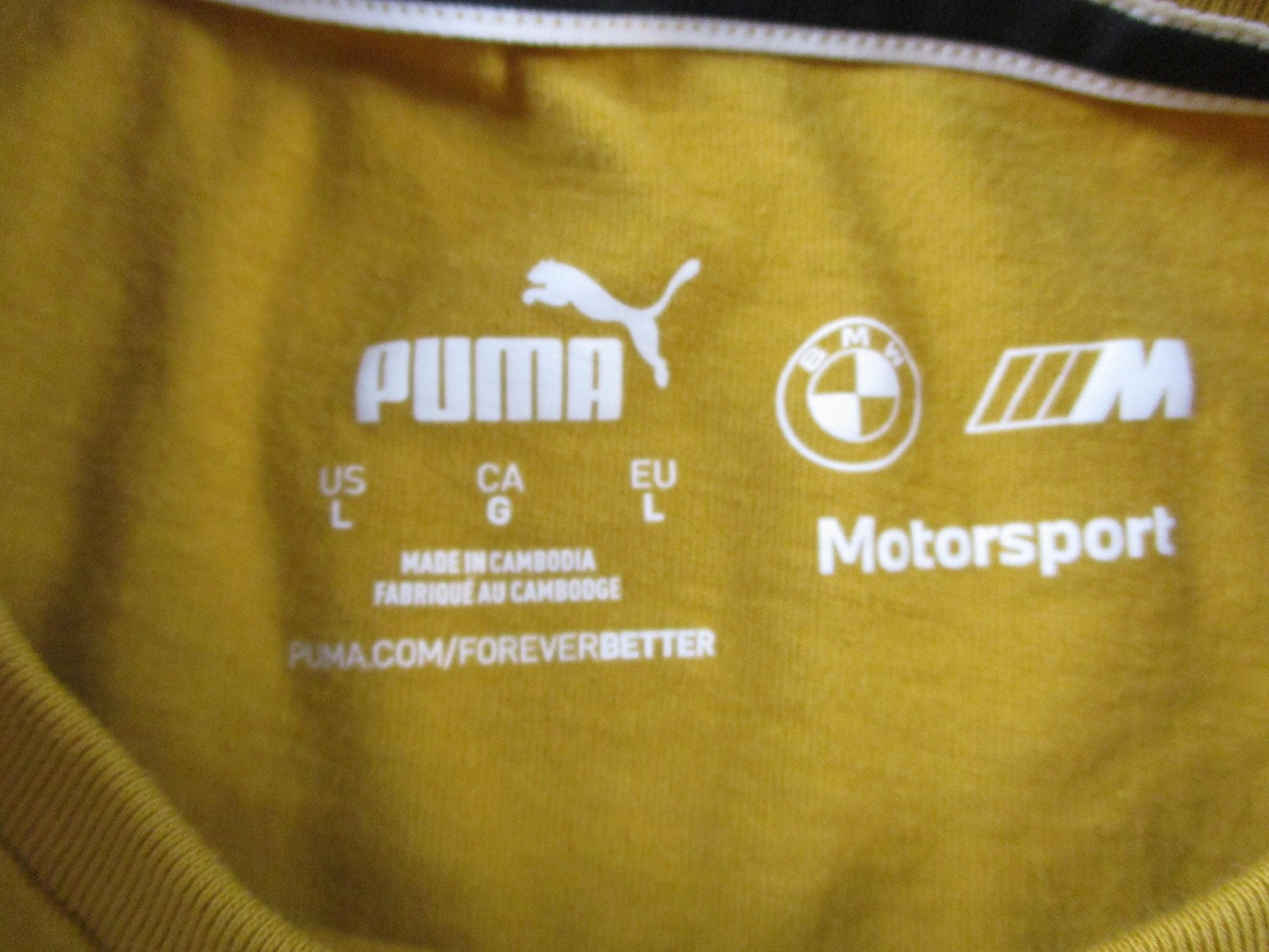 BMW M Motorsport Shirt Mens Large Yellow Puma Racing Graphic Crewneck Tee 15932