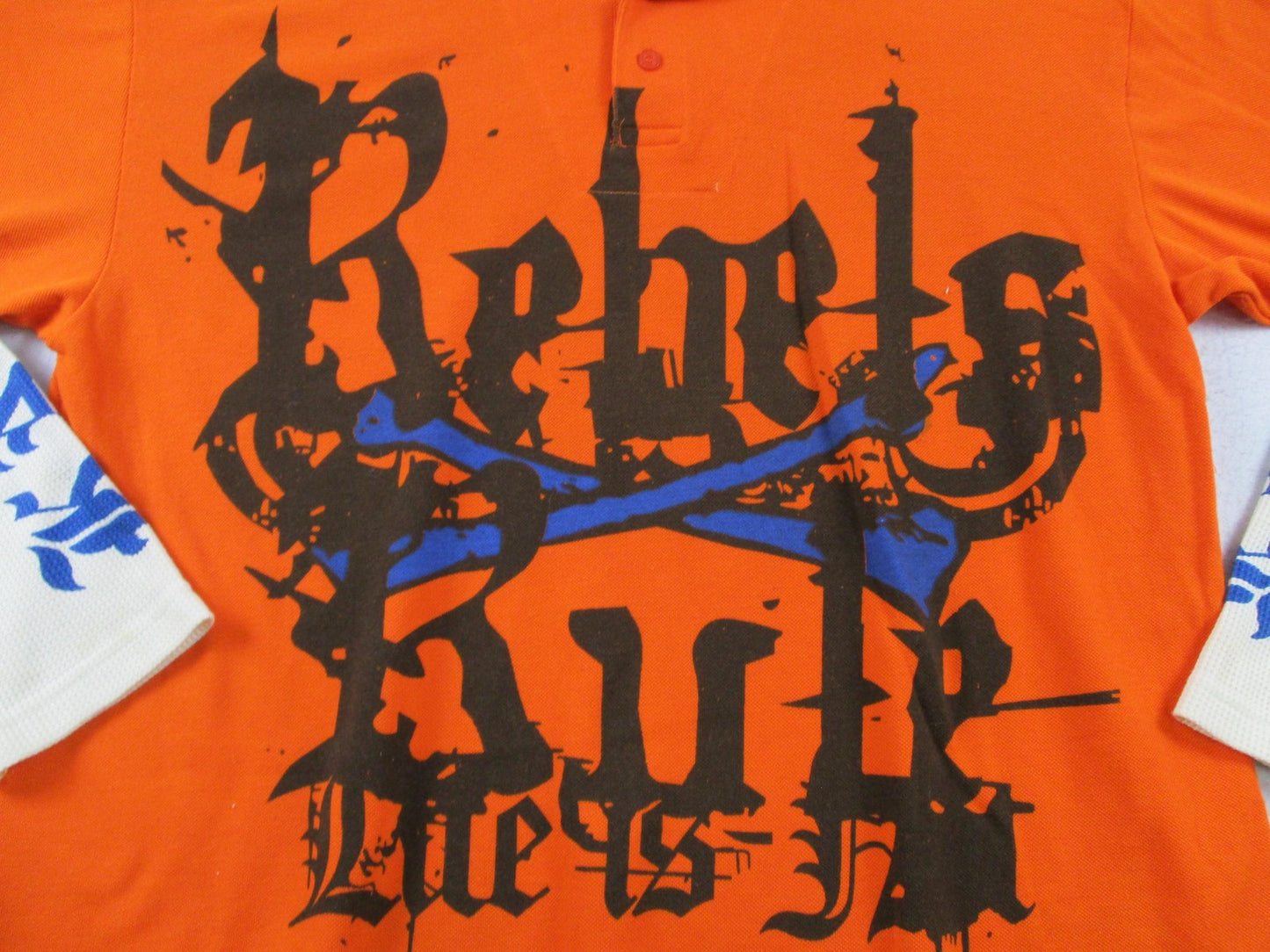 Kaalu Polo Shirt Mens 2XL Orange Rebels Rule Graphic Layered Long Sleeve 17382