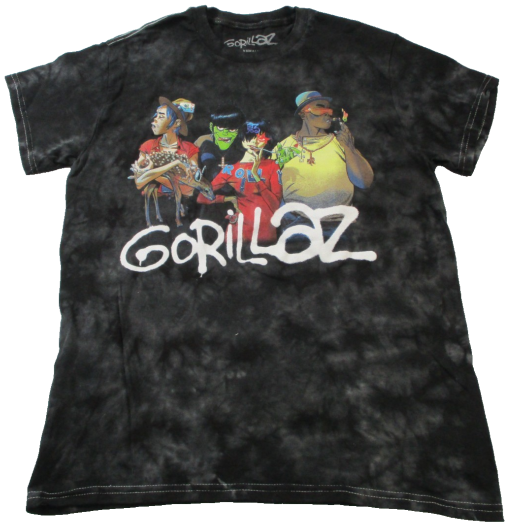 Gorillaz Band Graphic Acid Wash Tee Black All Characters Music XS Unisex 15340