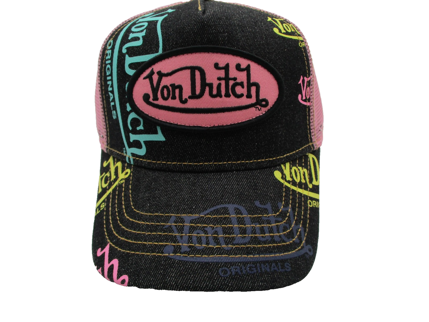 Von Dutch Hat Cap Snap Back Mens One Size Black Pink Trucker Mesh Originals0