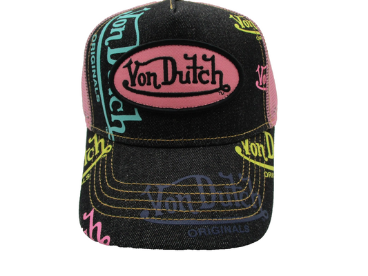 Von Dutch Hat Cap Snap Back Mens One Size Black Pink Trucker Mesh Originals0