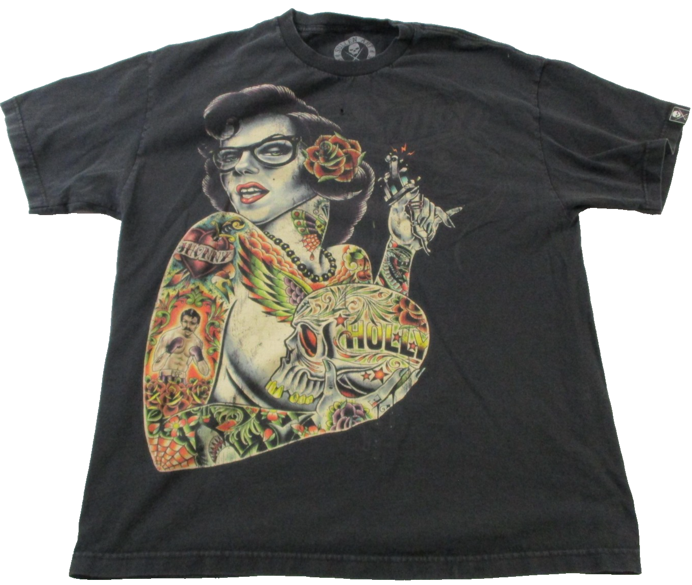 Sullen Art Collective Shirt Mens XL Black Tattoo PinUp Holly Skull Graphic 15620