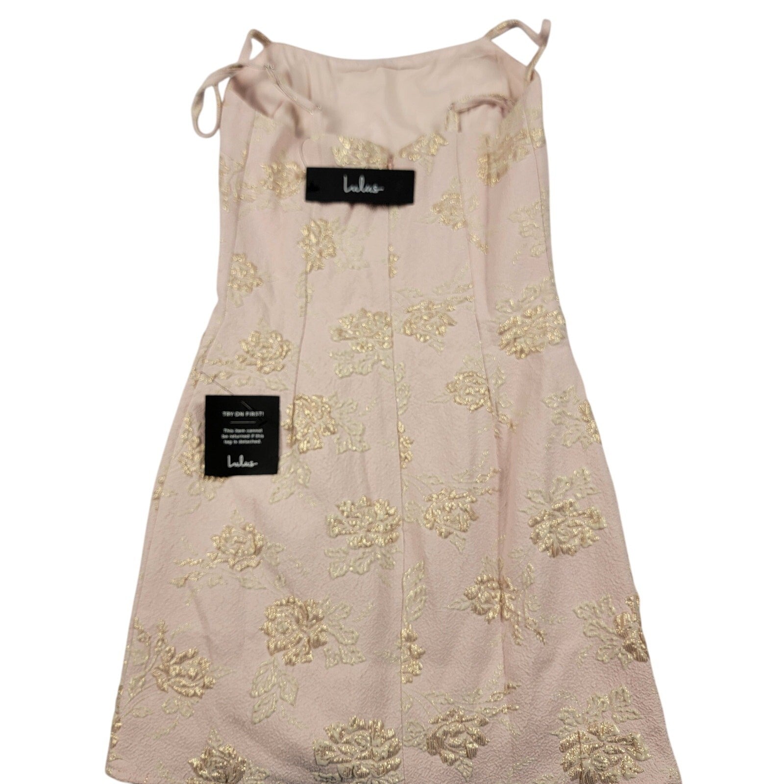 Lulus Pink Gold Floral Brocade Spaghetti Strap Mini Dress Women’s XS NWT