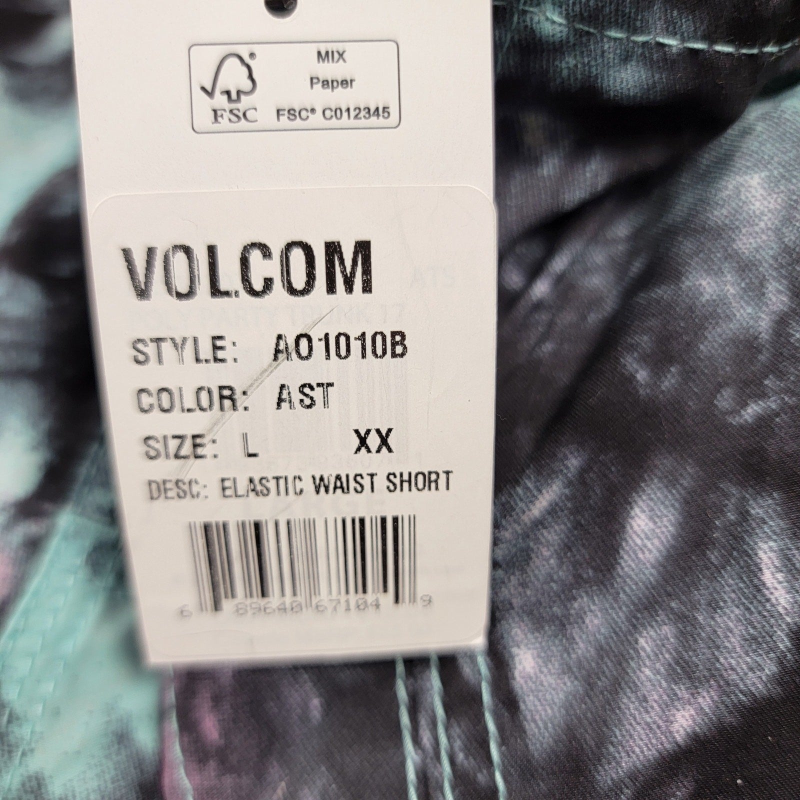 Volcom Tie Dye Elastic Waist Board Shorts Men’s Large Multicolor Swim Trunks NWT4