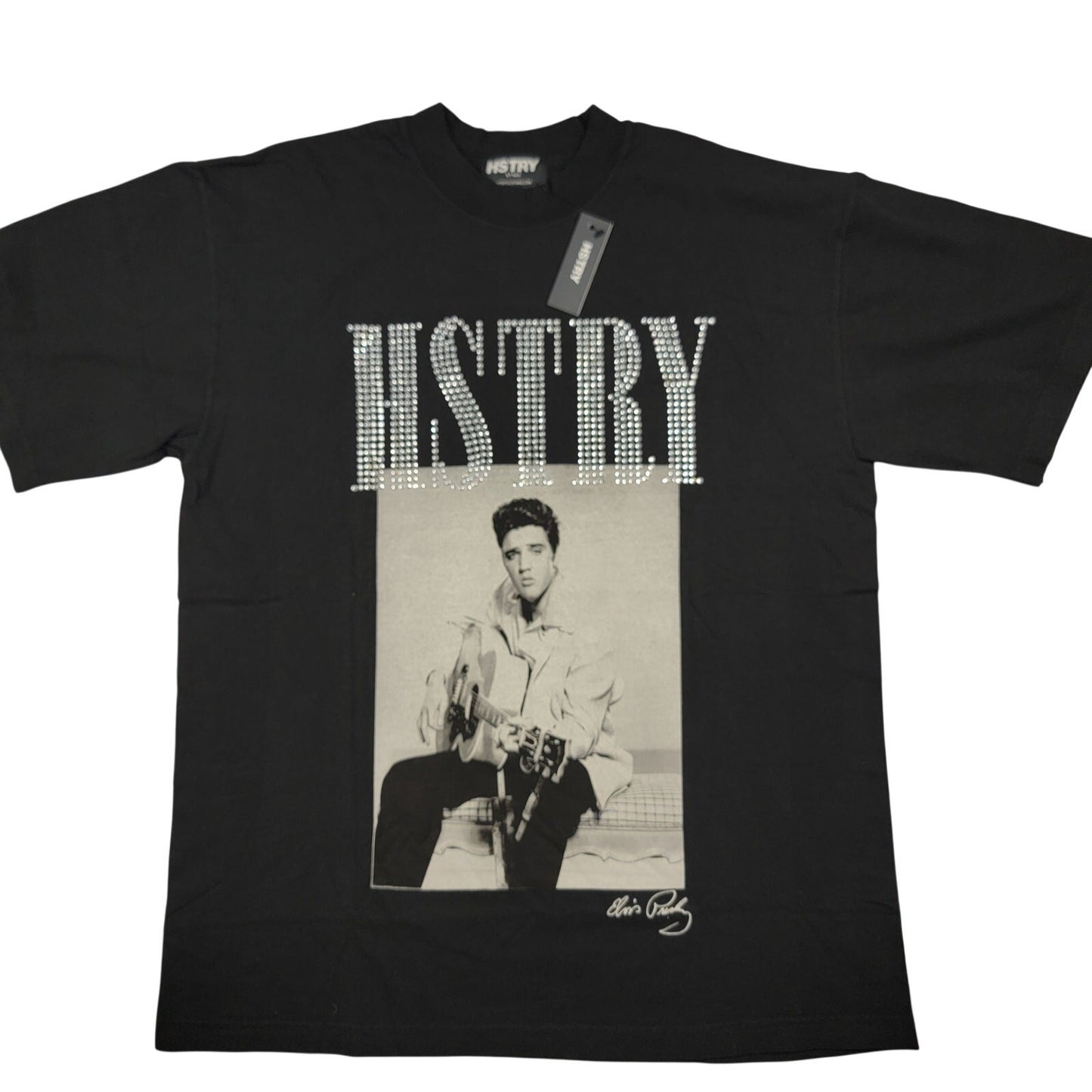 HSTRY by Nas Rhinestone Elvis Graphic Tee Black Medium NWT Hip Hop 7490