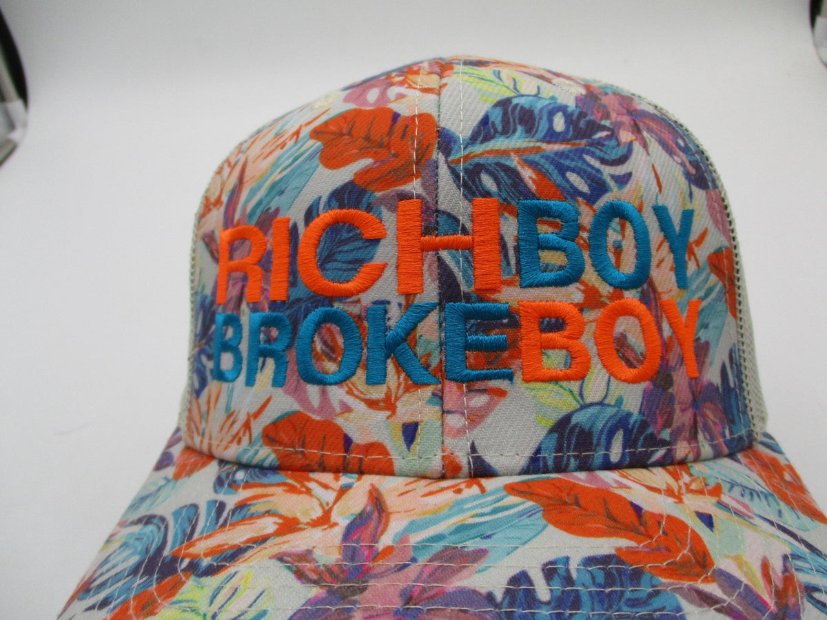 Crowns By Lids Hat Cap Snap Back Mens One Size Floral Rich Boy Broke Boy Trucker1