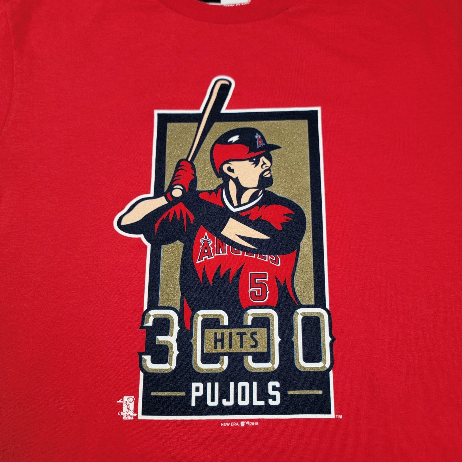 Los Angeles Angels Shirt Mens Small Red Baseball 3000 Hits Pujols New Era 998992