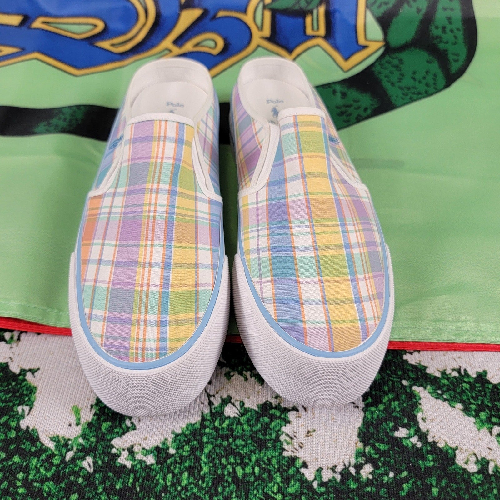 Polo Ralph Lauren Plaid Mansheim Mule Platform Mens Sz 6 WQ3715C3