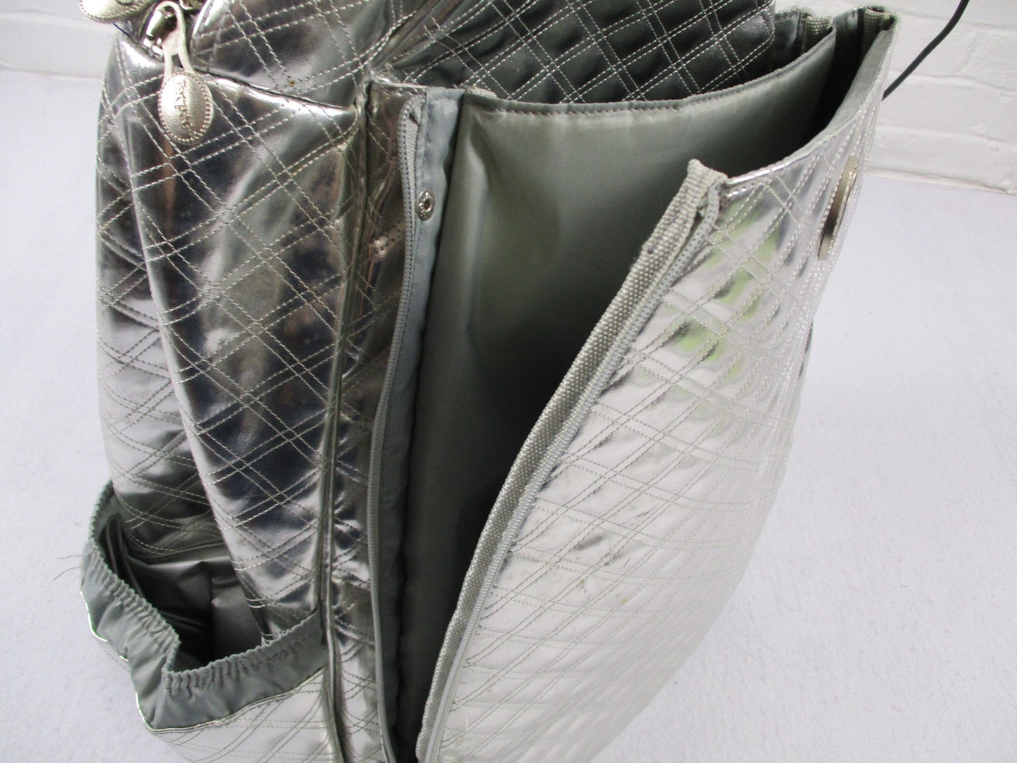 Life Is Tennis Metallic Quilted Backpack Bag Silver Tennis Racket Holder Gear8