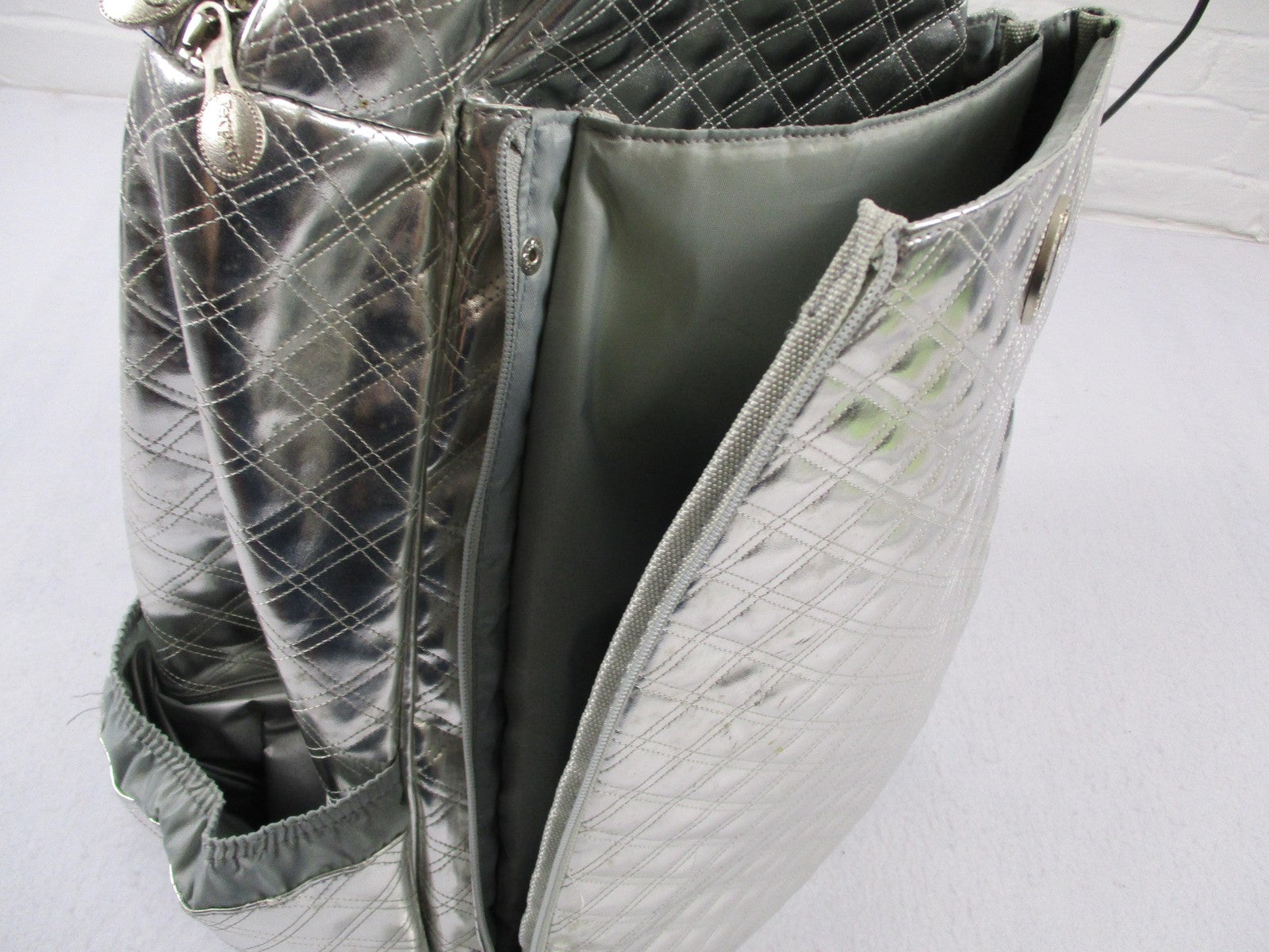 Life Is Tennis Metallic Quilted Backpack Bag Silver Tennis Racket Holder Gear8