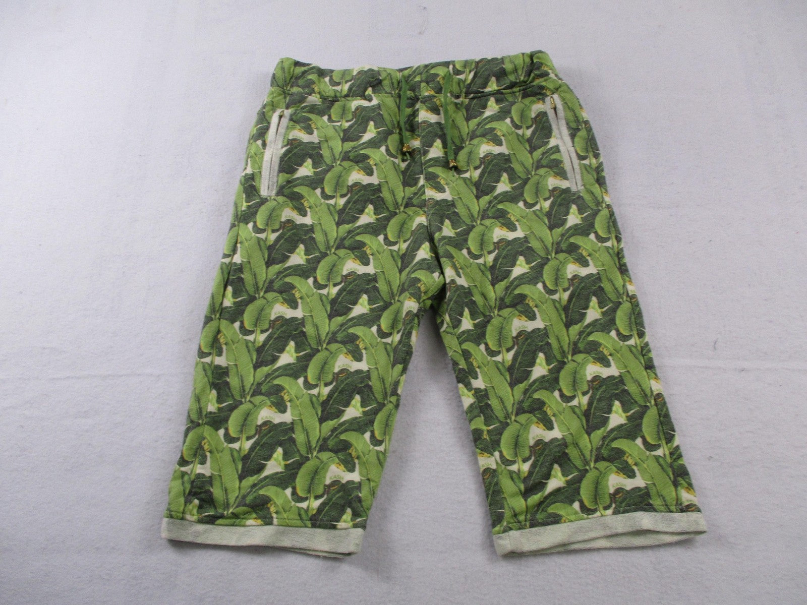 KASH Sweatsuit Set Mens Large Green Tropical Leaf Hoodie Shorts 2 Piece USA 167411