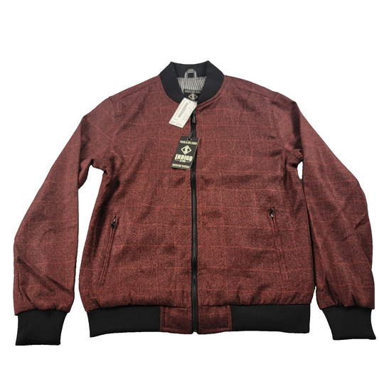 Indigo Star Men’s Crimson Windowpane Bomber Jacket Size S NWT MILJ618