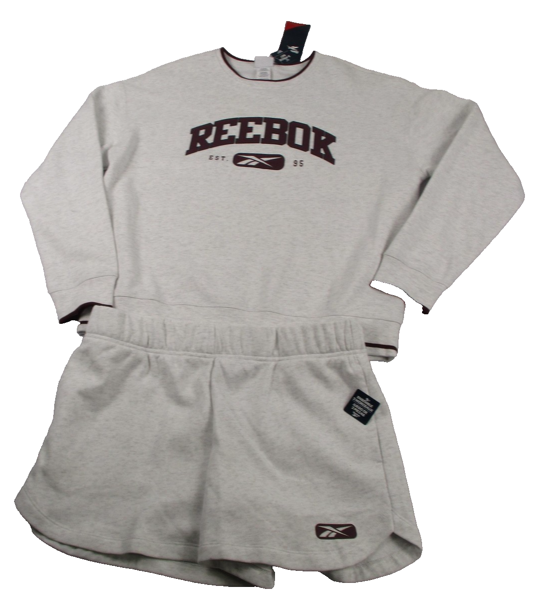 Reebok Varsity Summer Crewneck Short Set Womens L Gray Fleece Egret 131313150