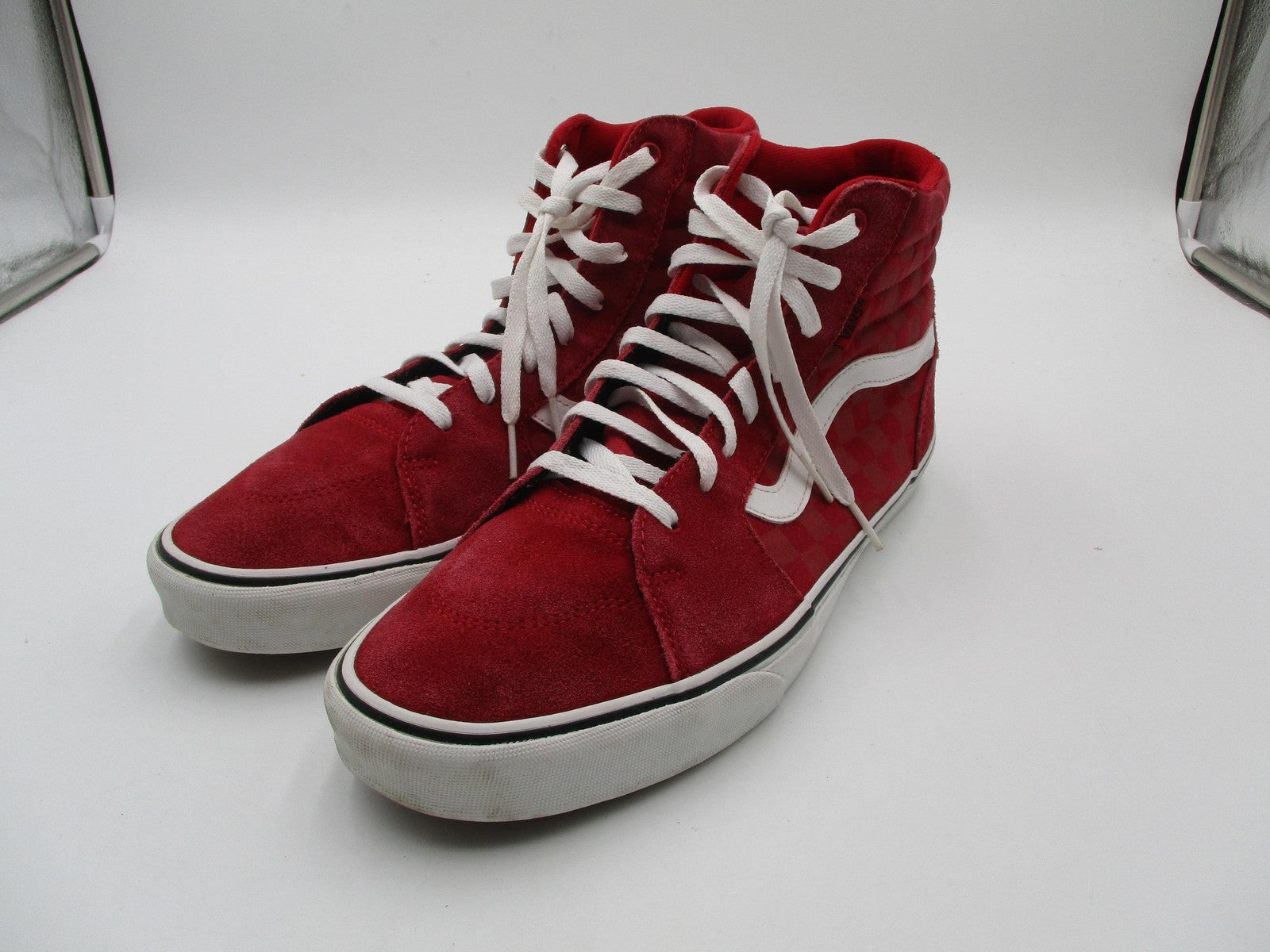 Vans Sk8-Hi Checkerboard Shoes Mens Size 11.5 Red Suede High Top Skate Sneakers0