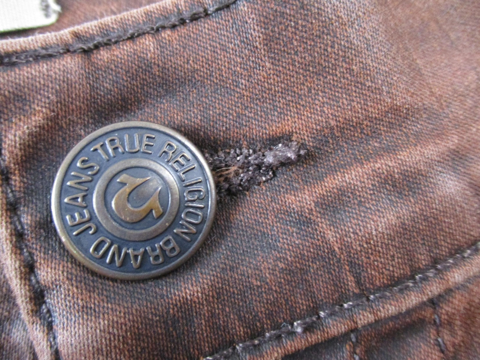 True Religion Dean Jeans Mens 40x32 Brown Tapered Slim Stretch Denim USA 14363