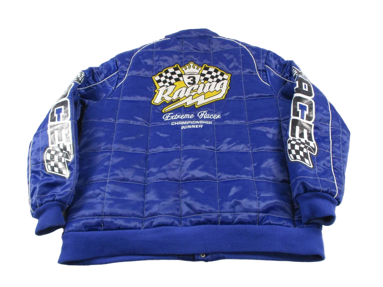 R3bel Jacket Mens 2XL Blue Racing Speed Car Graphic Quilted Satin Bomber1