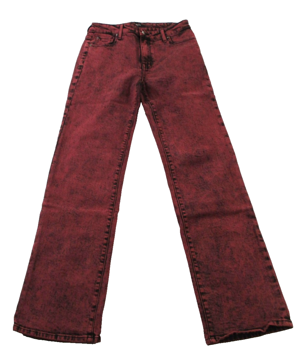Fidelity Cali Jeans Womens 26 Red Lipstick High Rise Straight Acid Wash 14440