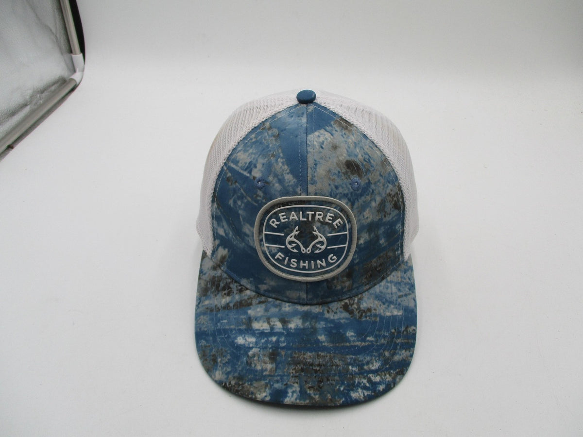 Realtree Fishing Hat Cap Fitted Mens L/XL Blue Camo Mesh Trucker Patch1