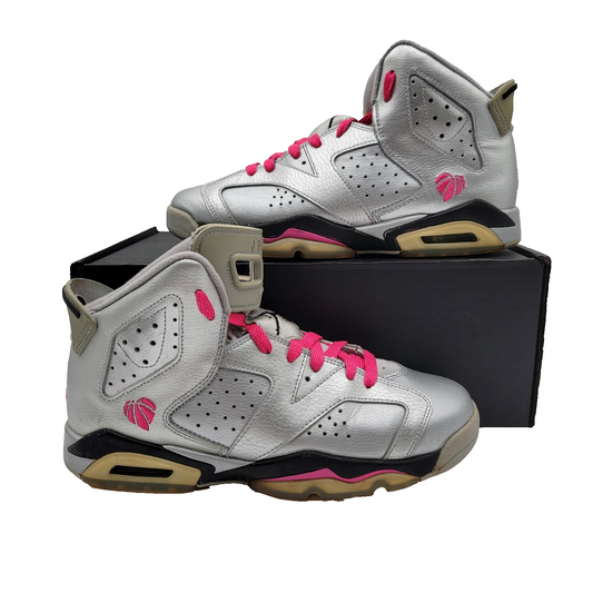 Sz 7 (GS) Jordan 6 Retro GG Mid Valentines Day Metallic Silver/Vivid Pink