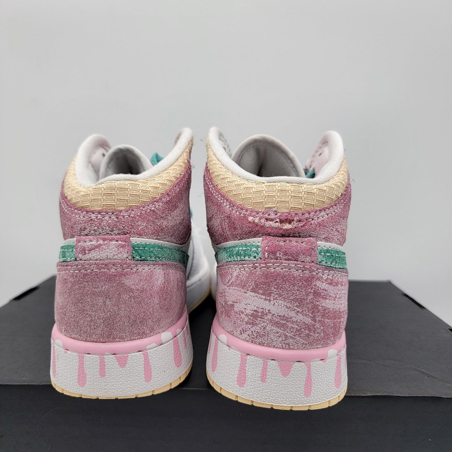 Air Jordan 1 Mid SE GS Shoes Youth Sz 5Y White Pink Green Drip DD1666-100