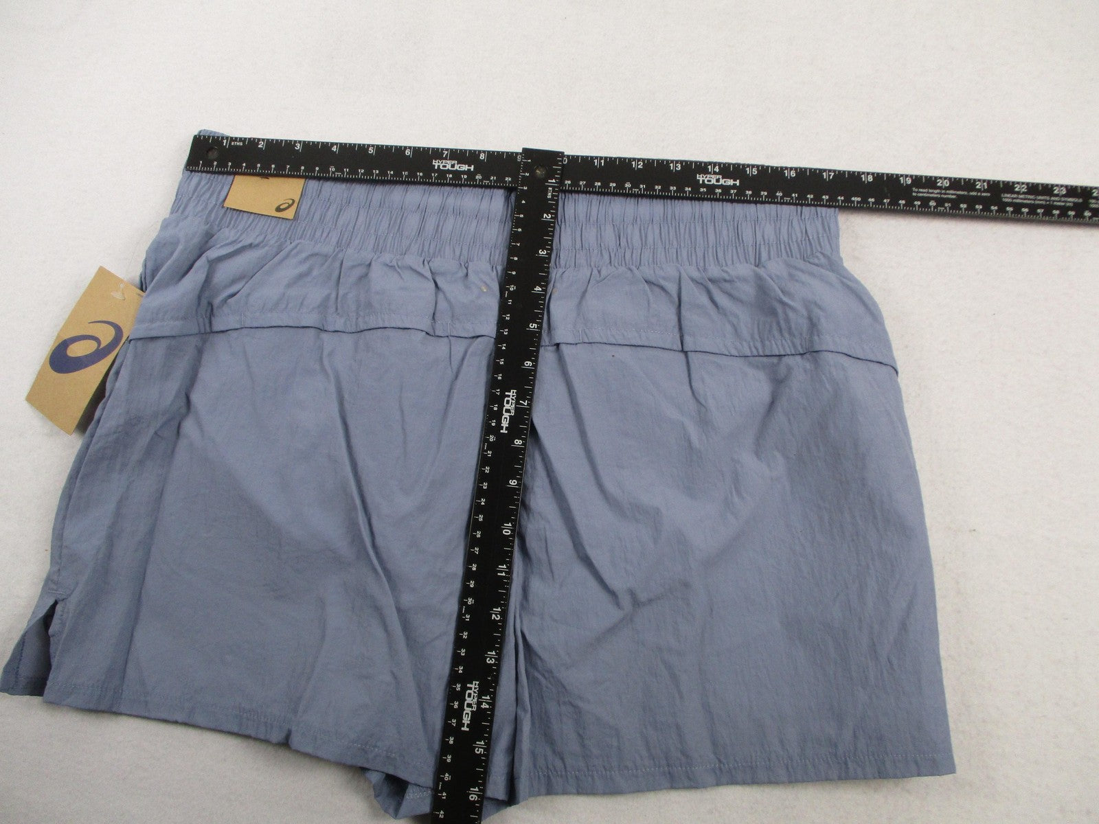 ASICS Running Shorts Womens XL Blue Crinkle High Waist Lined Elastic Pocket 12365
