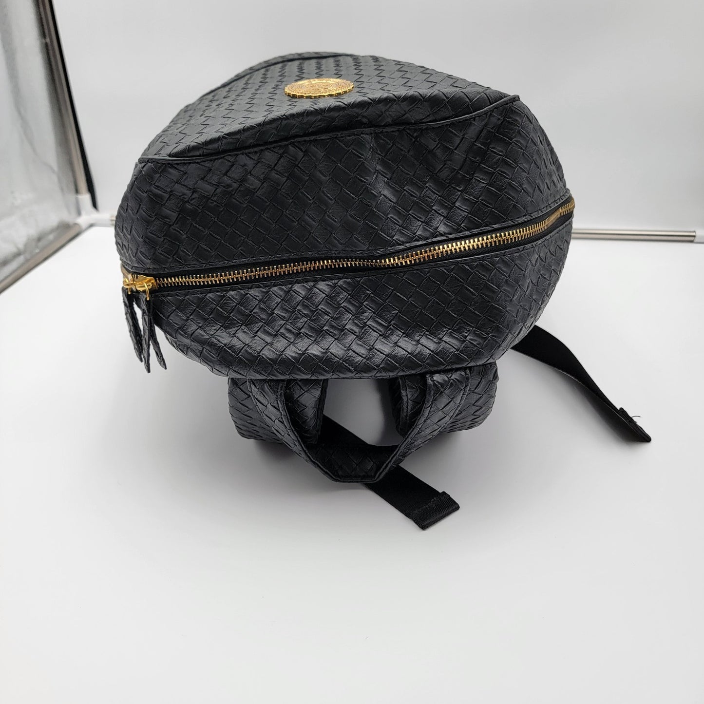 Capital Gains Black Woven Backpack + Strapback Hat Bundle NWT Gold Logo7